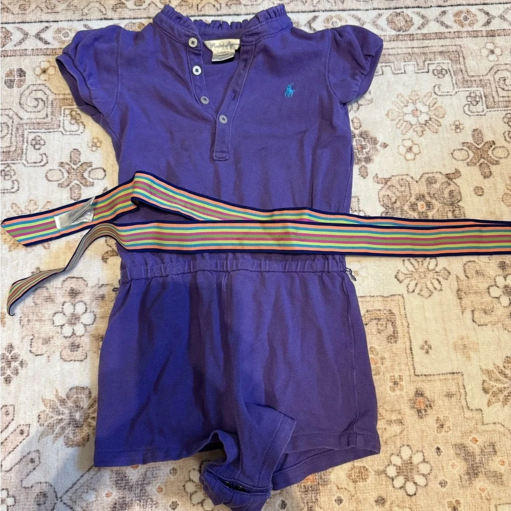 Ralph Lauren Purple Pique Polo Romper with belt